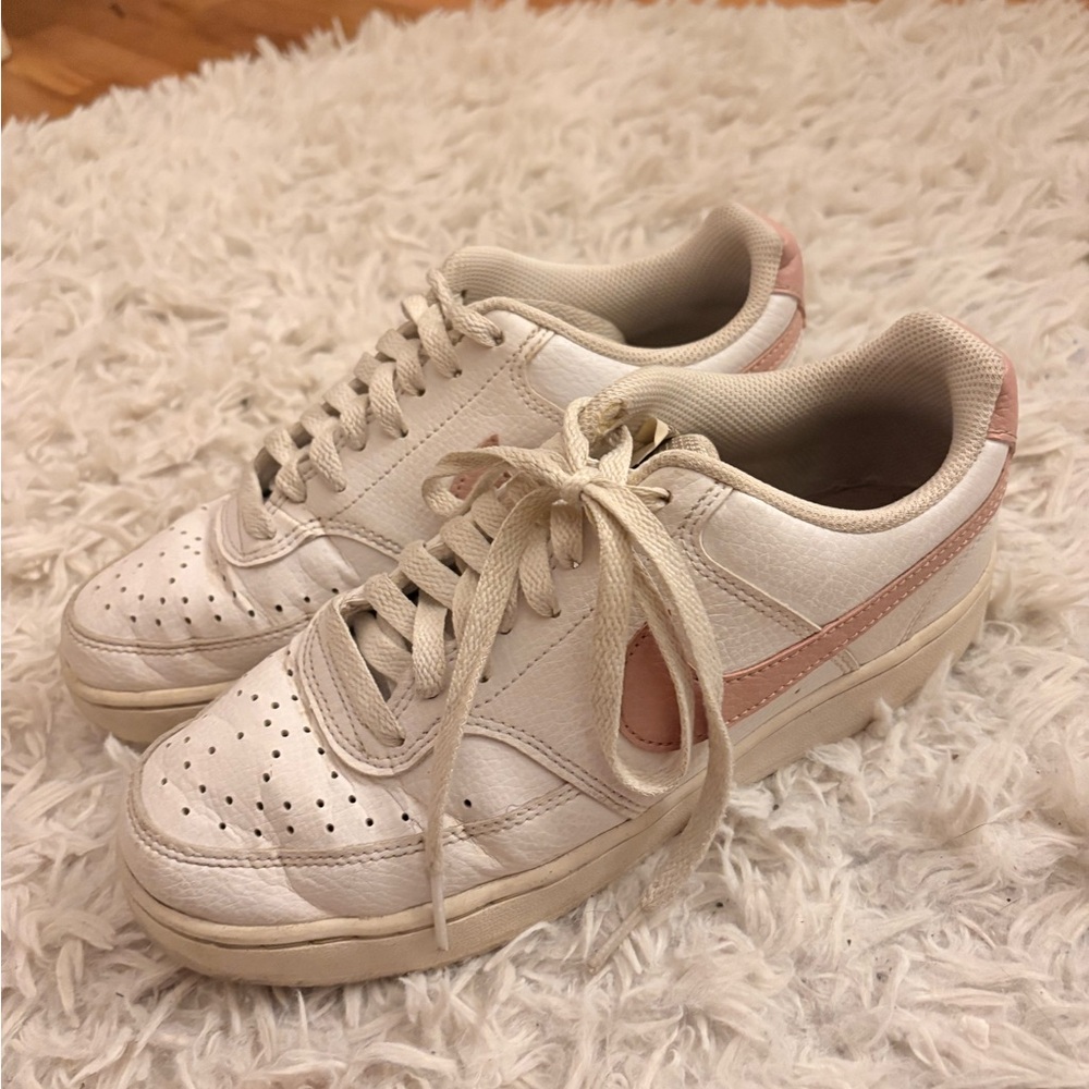 Women's White and Pink Nike Sneakers